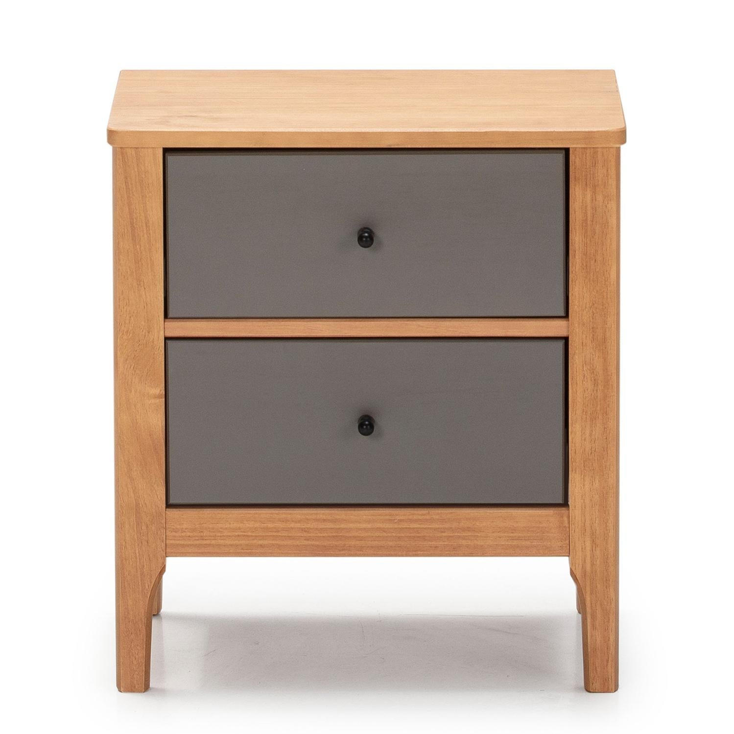 Table de chevet Luca 2 tiroirs couleur bois et gris, bois massif - 3