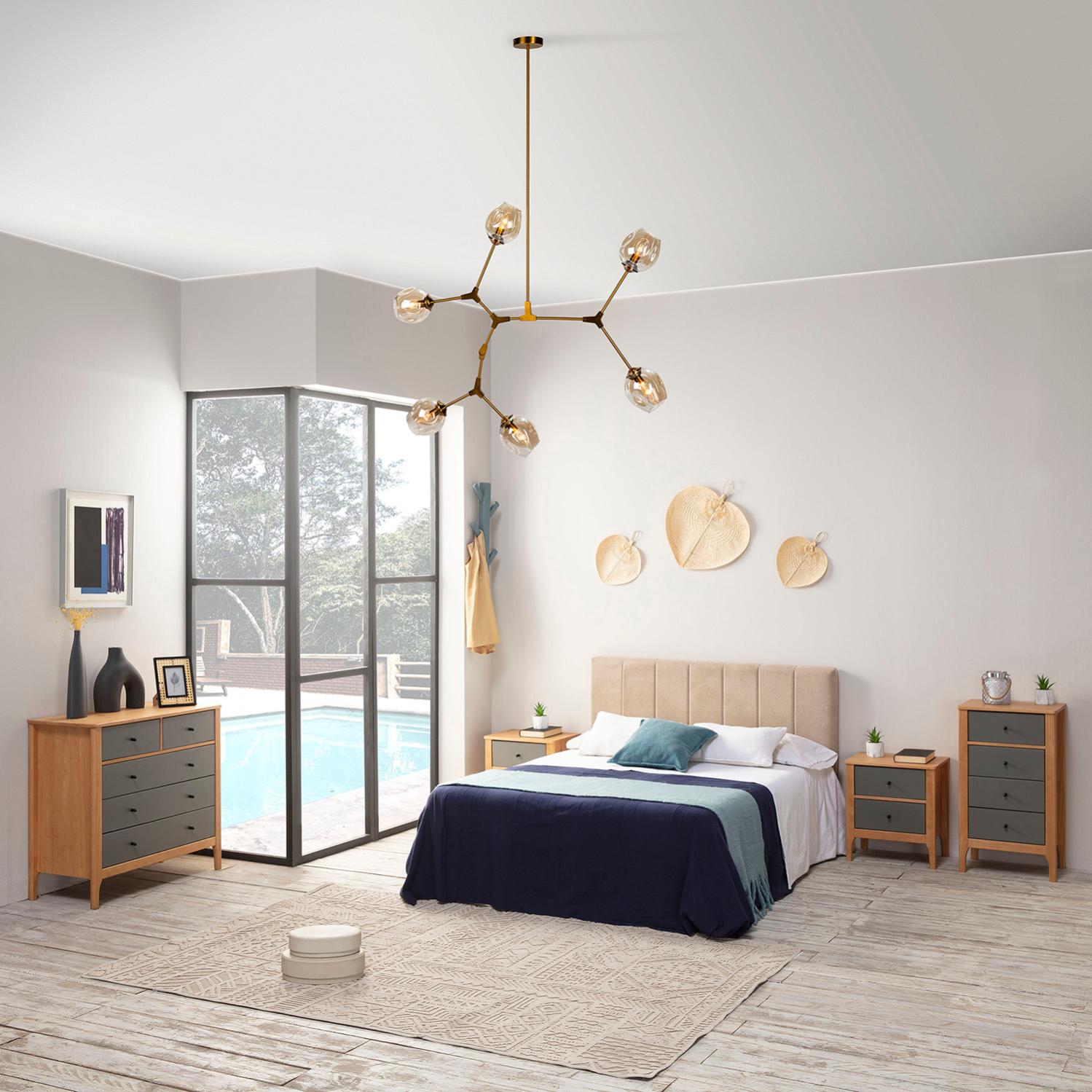 Table de chevet Luca 2 tiroirs couleur bois et gris, bois massif - 7