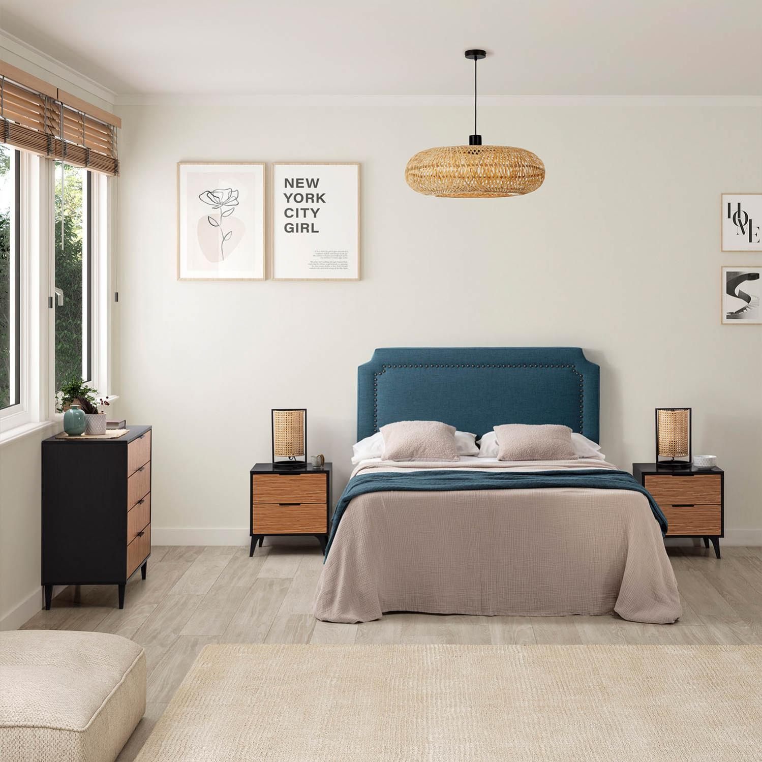 Table de nuit Denis 2 tiroirs couleur Noir/Bois - 8