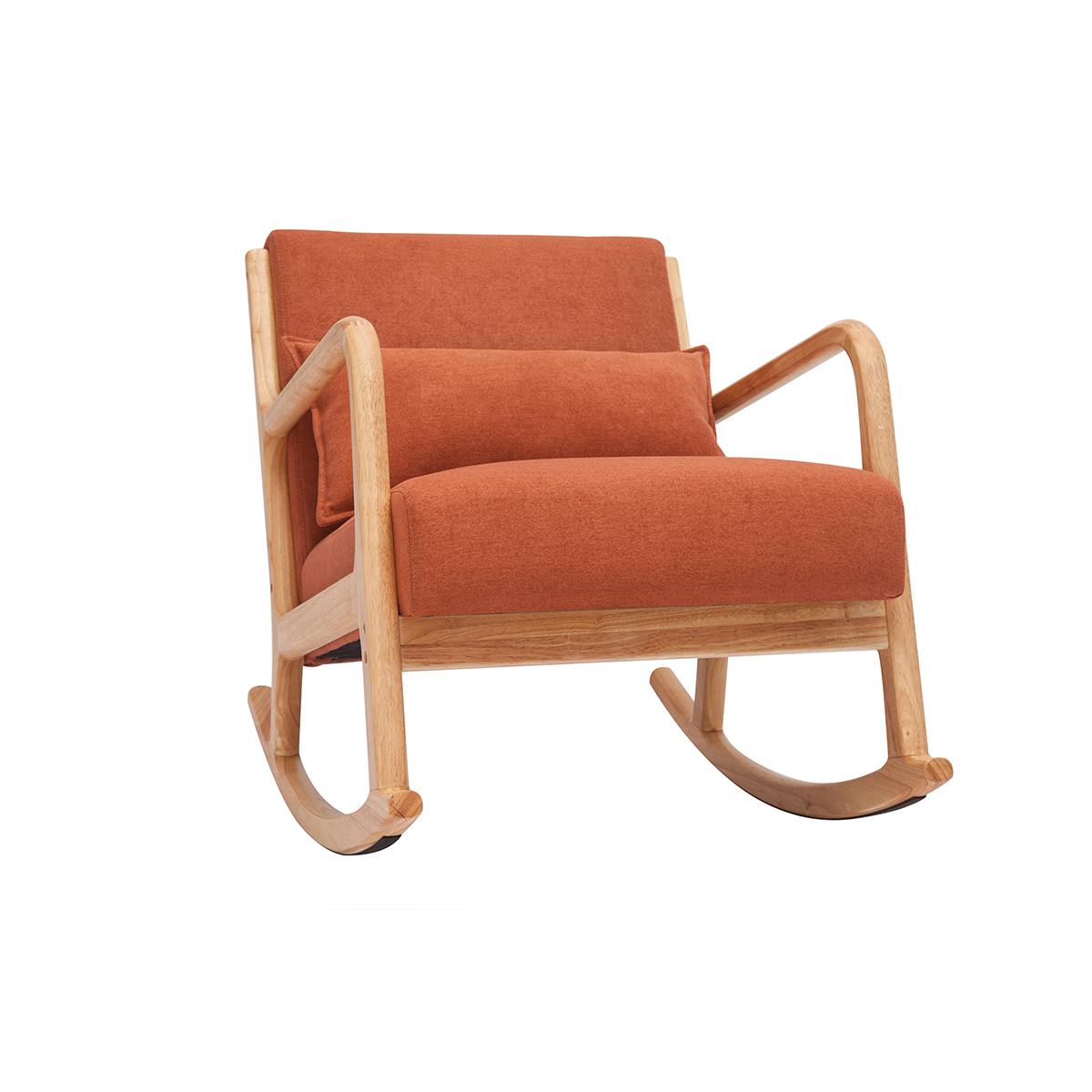 Rocking chair scandinave en tissu effet velours terre brûlée et bois
