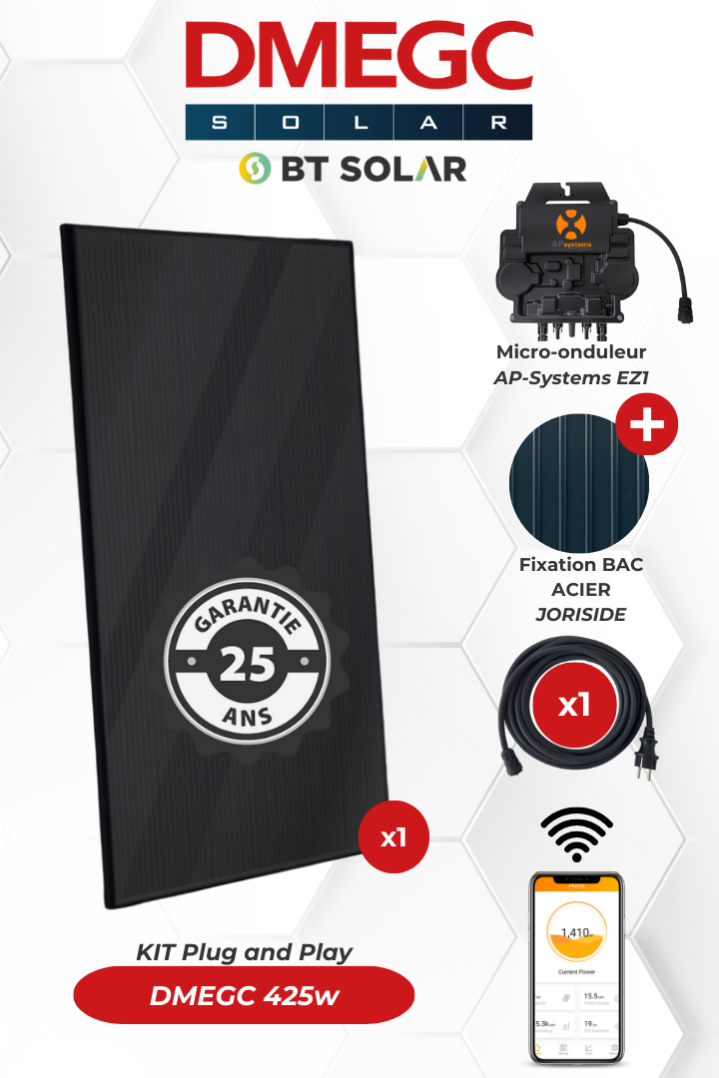 Kit panneau solaire autoconsommation 425 Wc DMEGC Bifacial Plug and Play, pose portrait ou