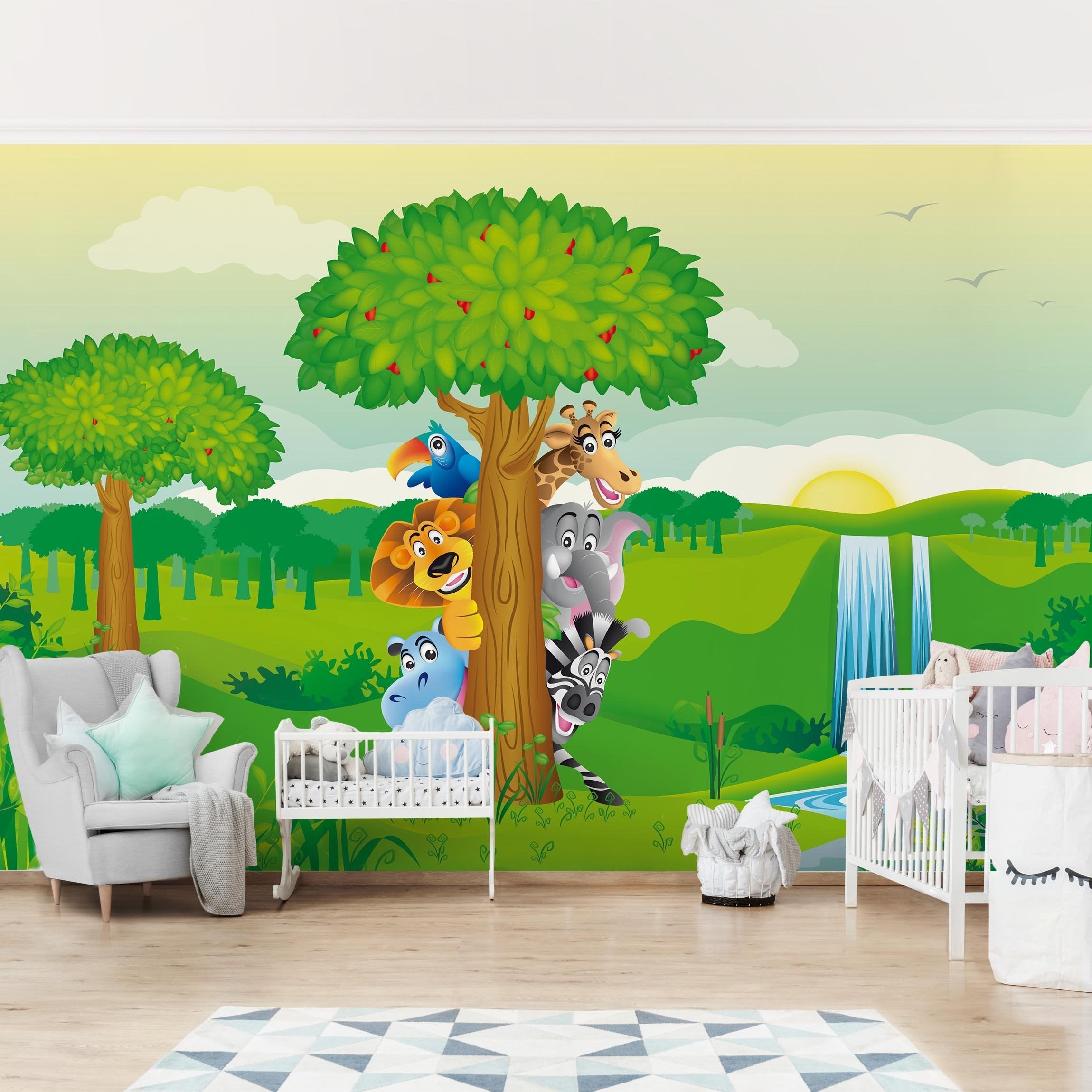 Papier peint panoramique enfant jungle 225 x 250 cm