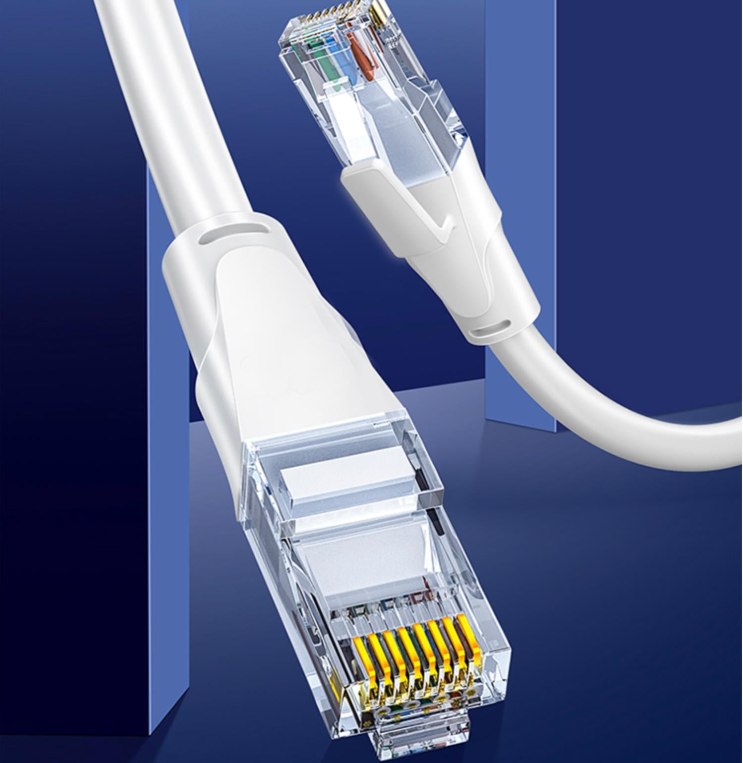 Elfcam® - 15m Cat7 Cable Reseau Ethernet RJ45, LAN/WLAN Cable Cat 7 Paire Torsadee Blindee SFTP 100% Cuivre, Cable Rond, Blanc (15M) - 4