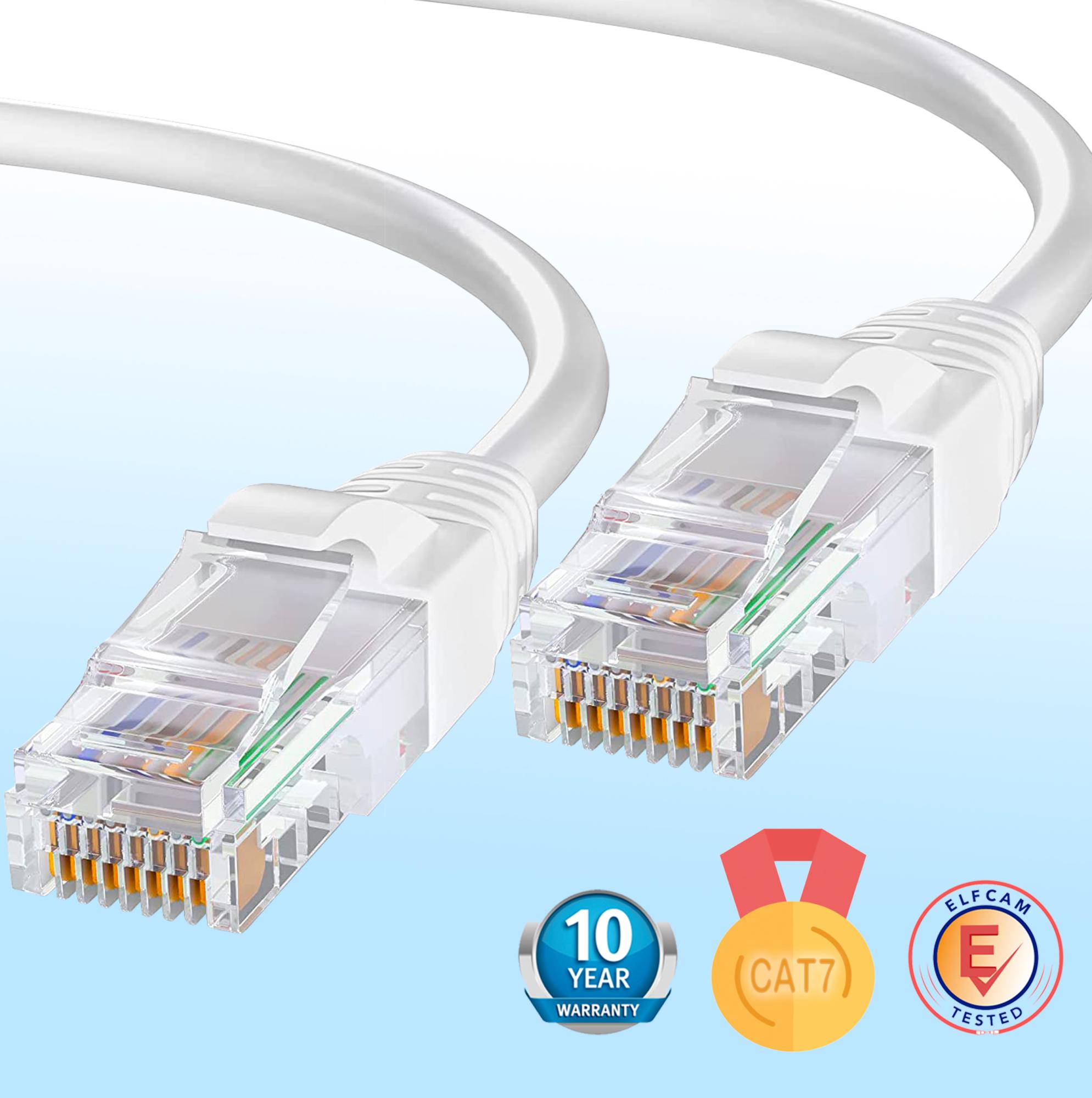 Elfcam® - 15m Cat7 Cable Reseau Ethernet RJ45, LAN/WLAN Cable Cat 7 Paire Torsadee Blindee SFTP 100% Cuivre, Cable Rond, Blanc (15M) - 2