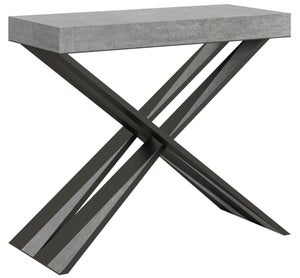 Console Extensible Tekna Jusqu'à 300 Cm - Design Industriel - Plateau Finition Béton, Chêne, Noyer - Fabriqué En Italie