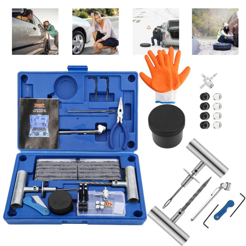Kit De Réparation Tubeless Crevaison Meche Pneu Voiture Moto Outils 15