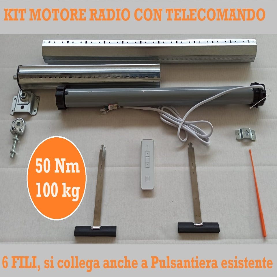 Kit tapparelle elettriche con telecomando 100 kg 50 Nm Rullo da 60 cm a 95  cm Completo con Molle di Sicurezza