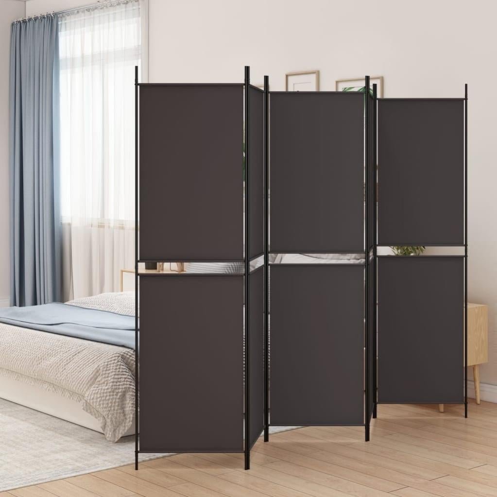 Divisorio Ambiente A 6 Pannelli Pieghevole In Tessuto Poliestere – 300x200 Cm, Marrone, Traspirante, Per Privacy E Filtro Luce