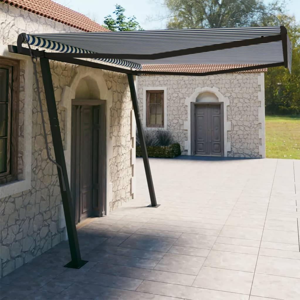Tenda Da Sole | Tendalino Parasole Retrattile Blu E Bianca 4,5x3 M Tessuto E Alluminio CFW62610 - Foto 6