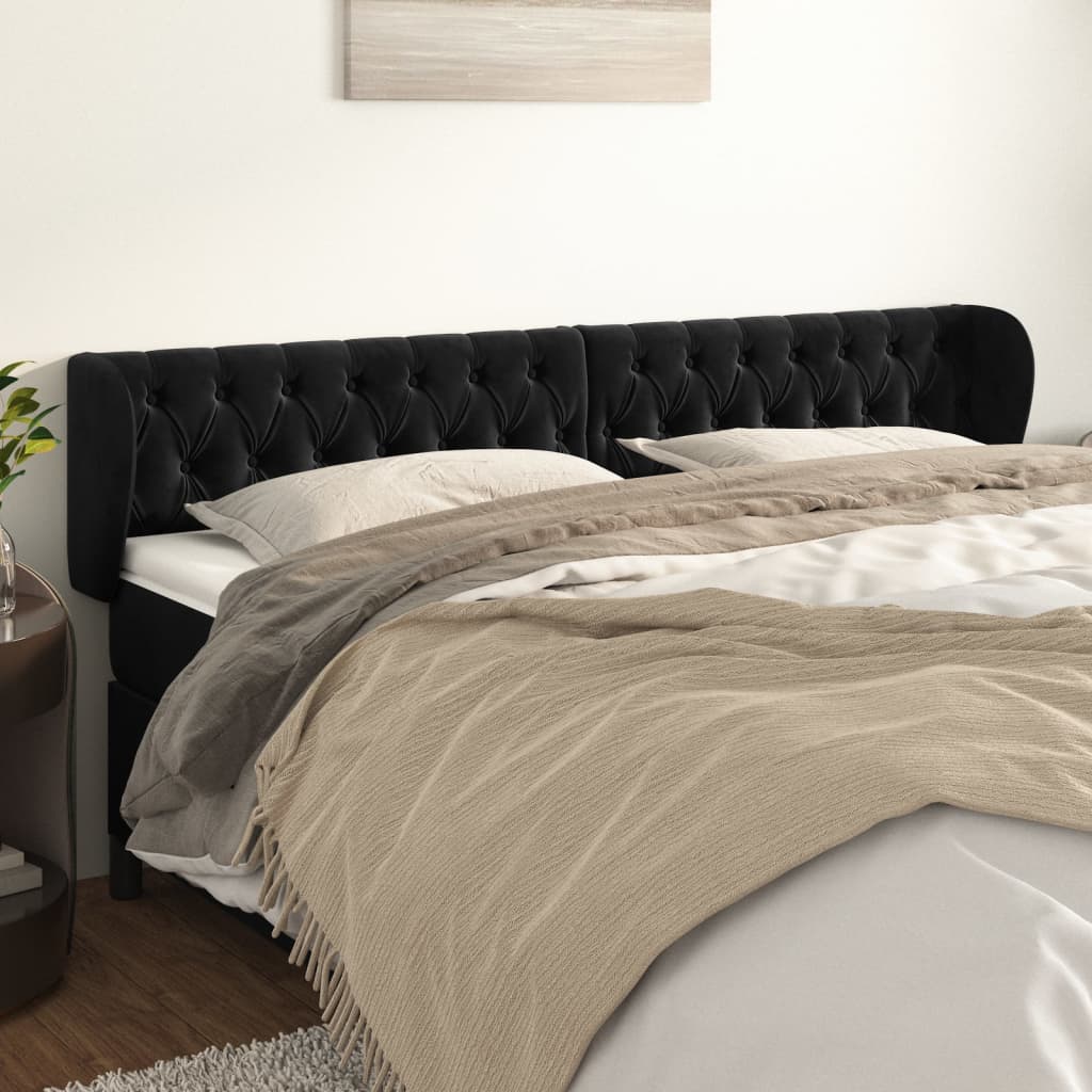 Cabecero，cabecero de cama，panel de cabecera de terciopelo negro 203x23x78/88 cm cfw10662