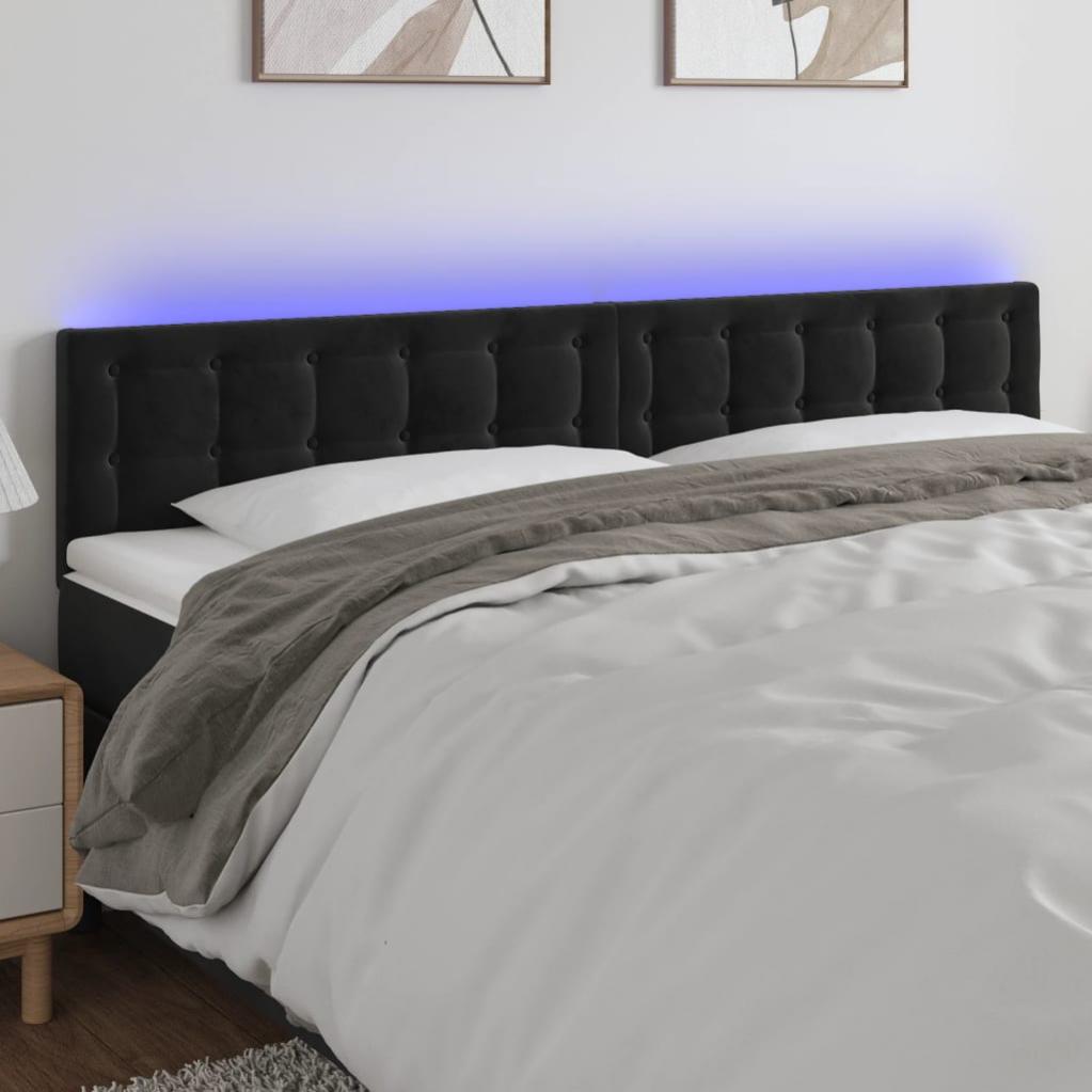 Cabecero con led，cabecero de cama，panel de cabecera de terciopelo negro 200x5x78/88 cm cfw91965