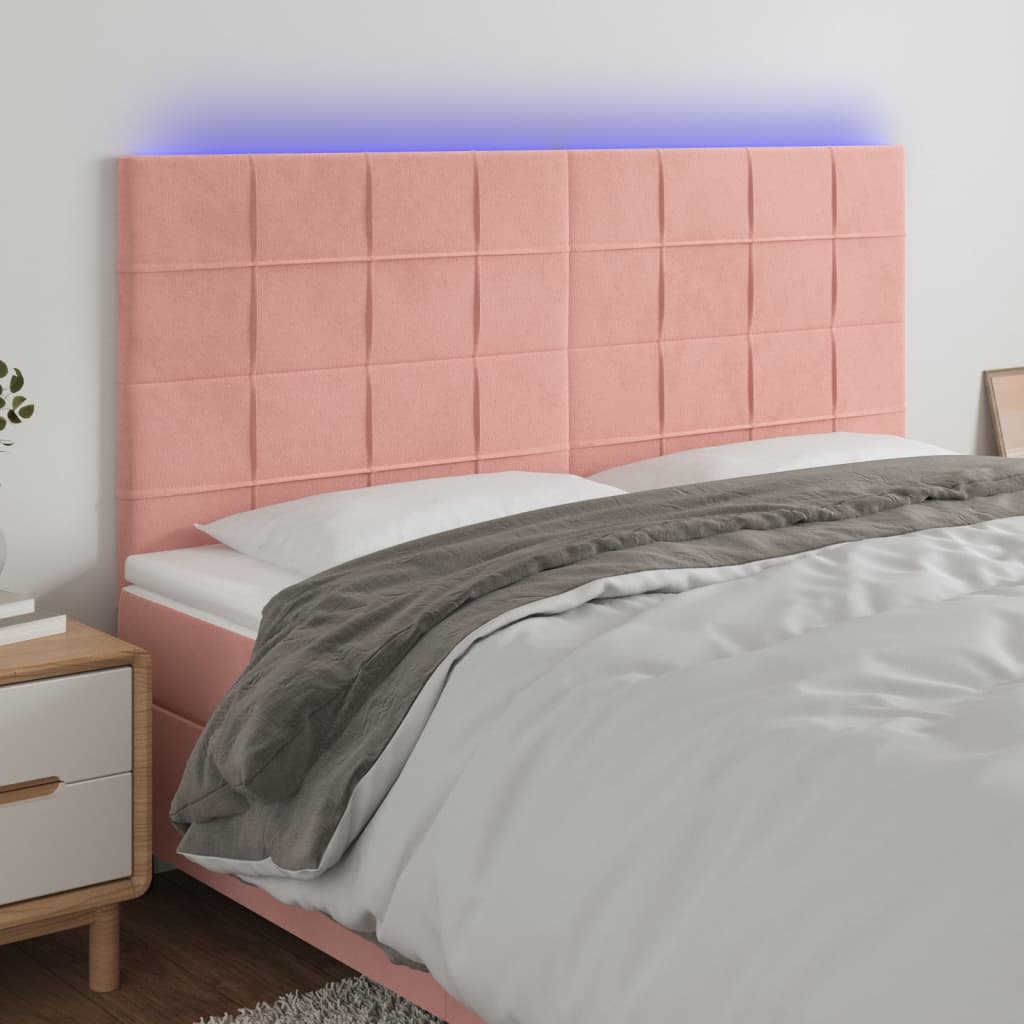 Cabecero con luces led，cabecero de cama，panel de cabecera terciopelo rosa 200x5x118/128 cm cfw73133