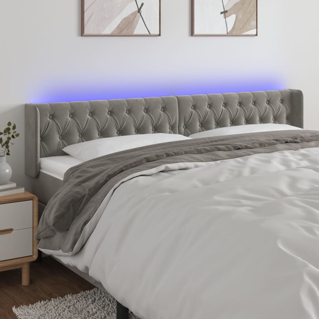 Cabecero con led，cabecero de cama，panel de cabecera de terciopelo gris claro 203x16x78/88 cm cfw18907