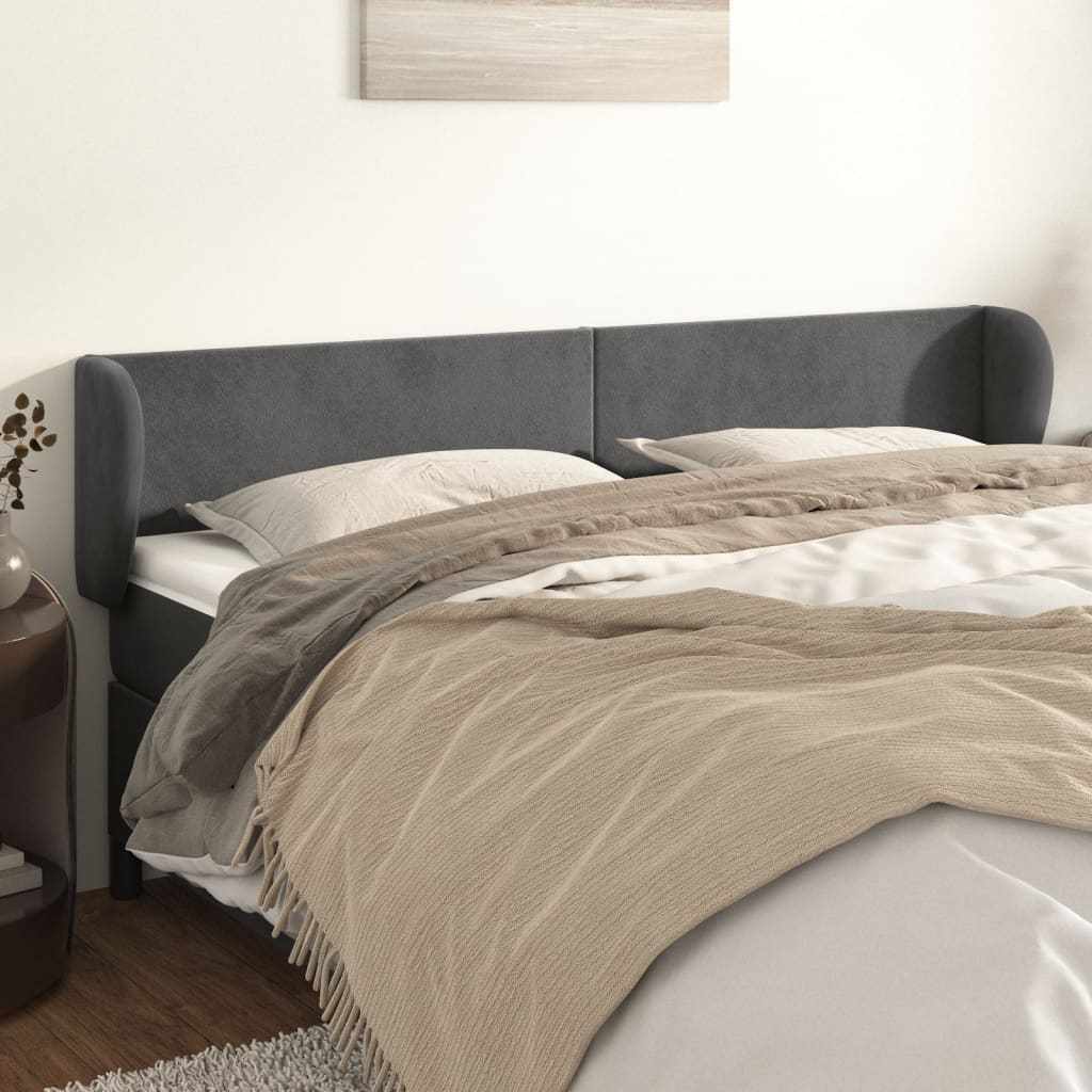 Cabecero，cabecero de cama，panel de cabecera de terciopelo gris oscuro 203x23x78/88 cm cfw17554