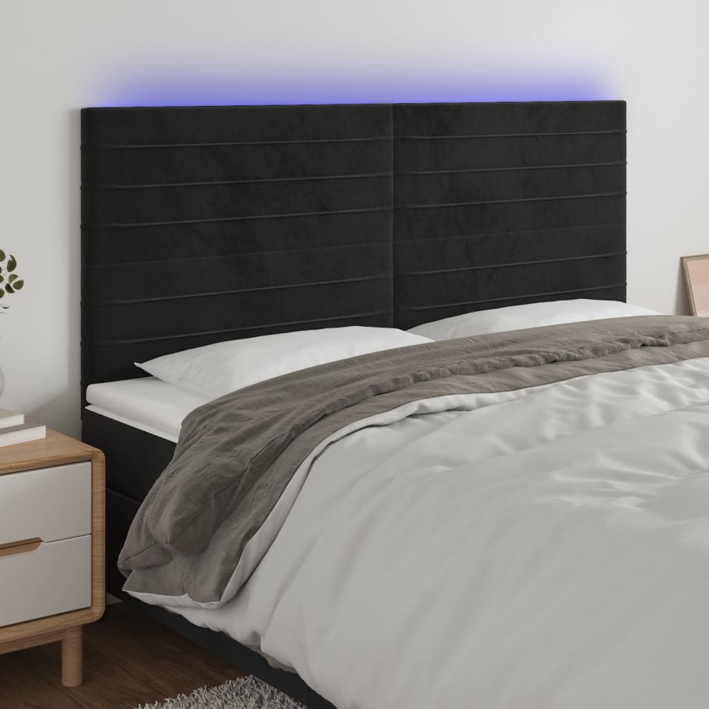 Cabecero con luces led，cabecero de cama，panel de cabecera terciopelo negro 200x5x118/128 cm cfw24380