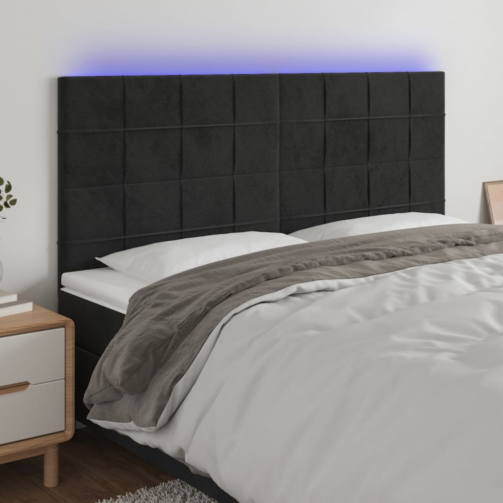 Cabecero con luces led，cabecero de cama，panel de cabecera terciopelo negro 200x5x118/128 cm cfw14075