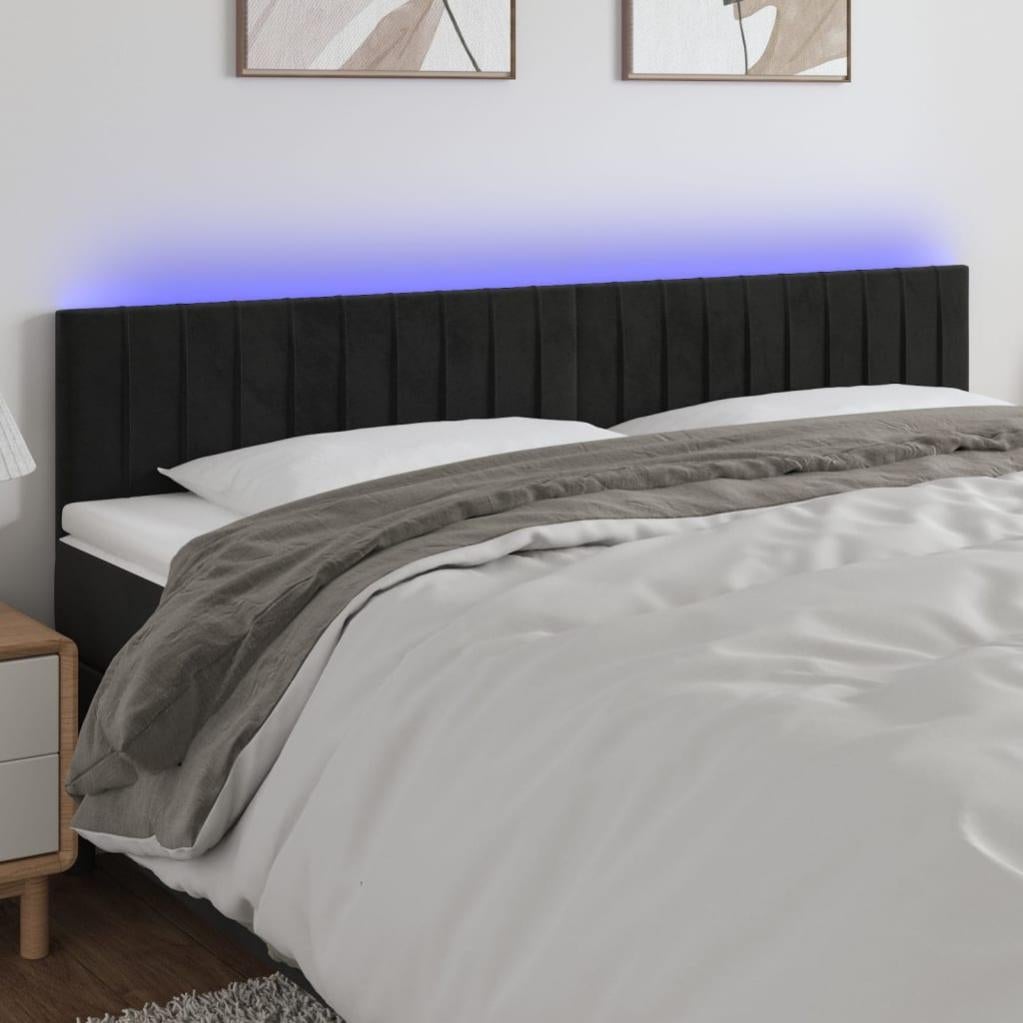 Cabecero con led，cabecero de cama，panel de cabecera de terciopelo negro 200x5x78/88 cm cfw18885