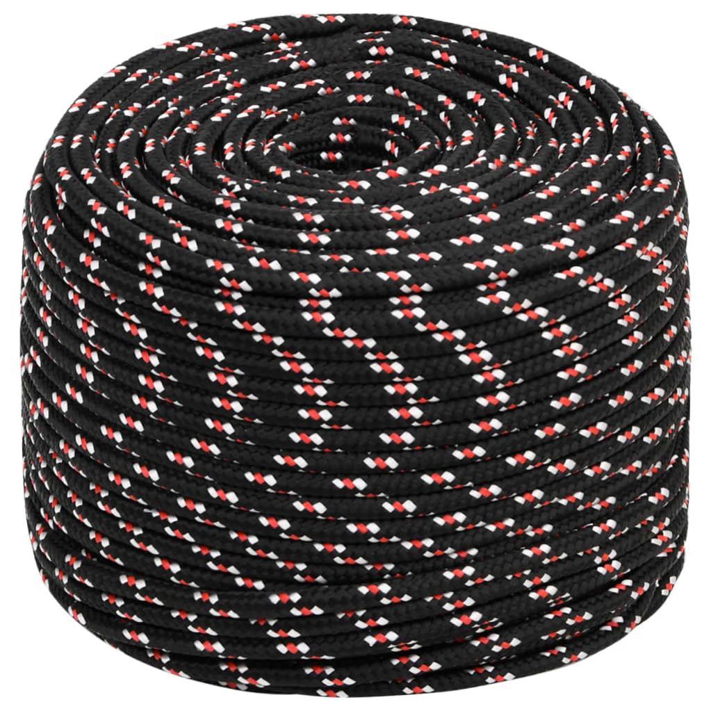 Corde De Bateau En Polypropylène – 6 Mm X 25 M, Noir, Résistance Rupture 240 Kg – Pour Amarrage, Voile, Camping, Pêche