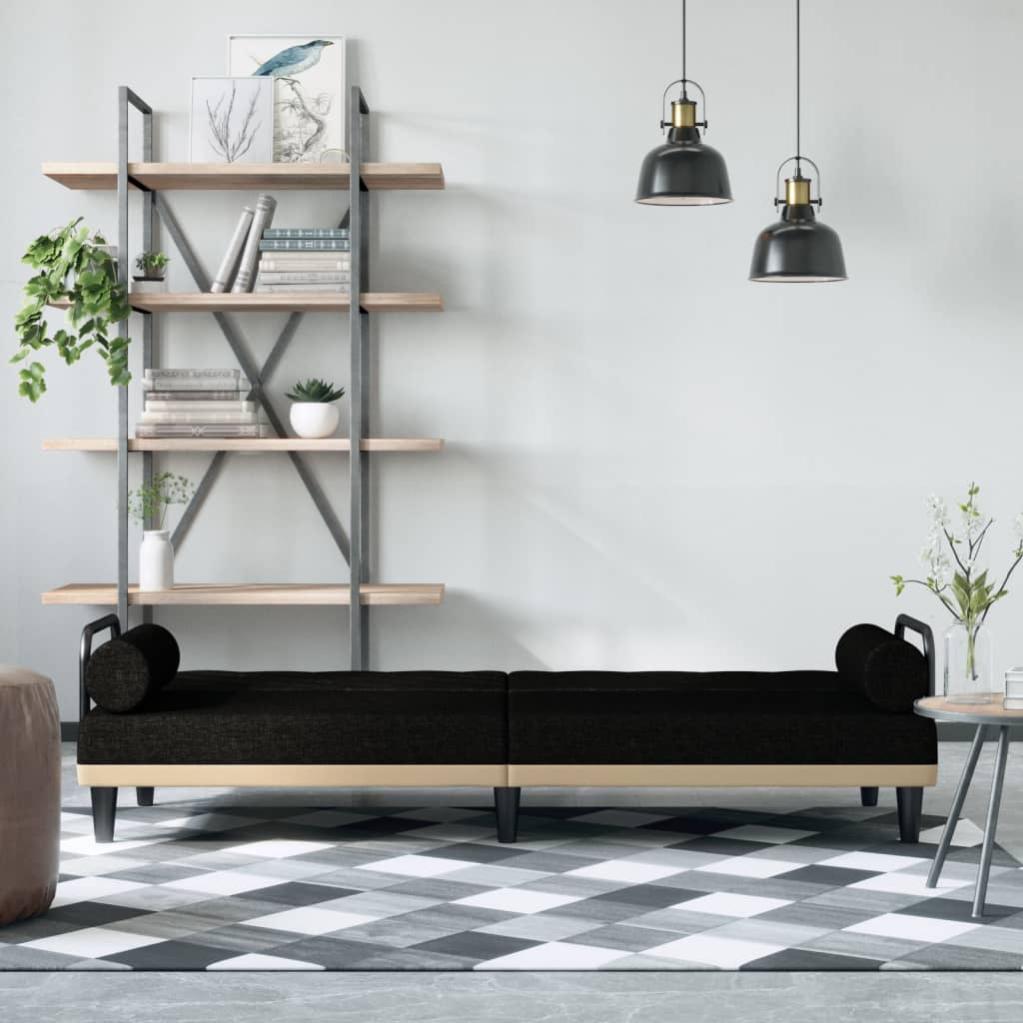 Canapé-lit avec accoudoirs | Canapé convertible | Chaise Longue au Sol pour Chambre Salon Bureau noir tissu452216 - 3