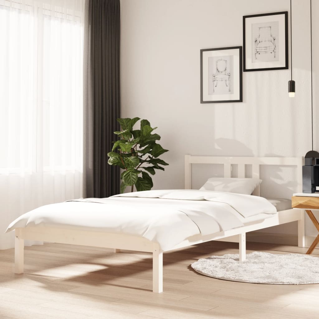 Lit Simple | Lit Adulte | Cadre De Lit Blanc Bois Massif 100x200 ...