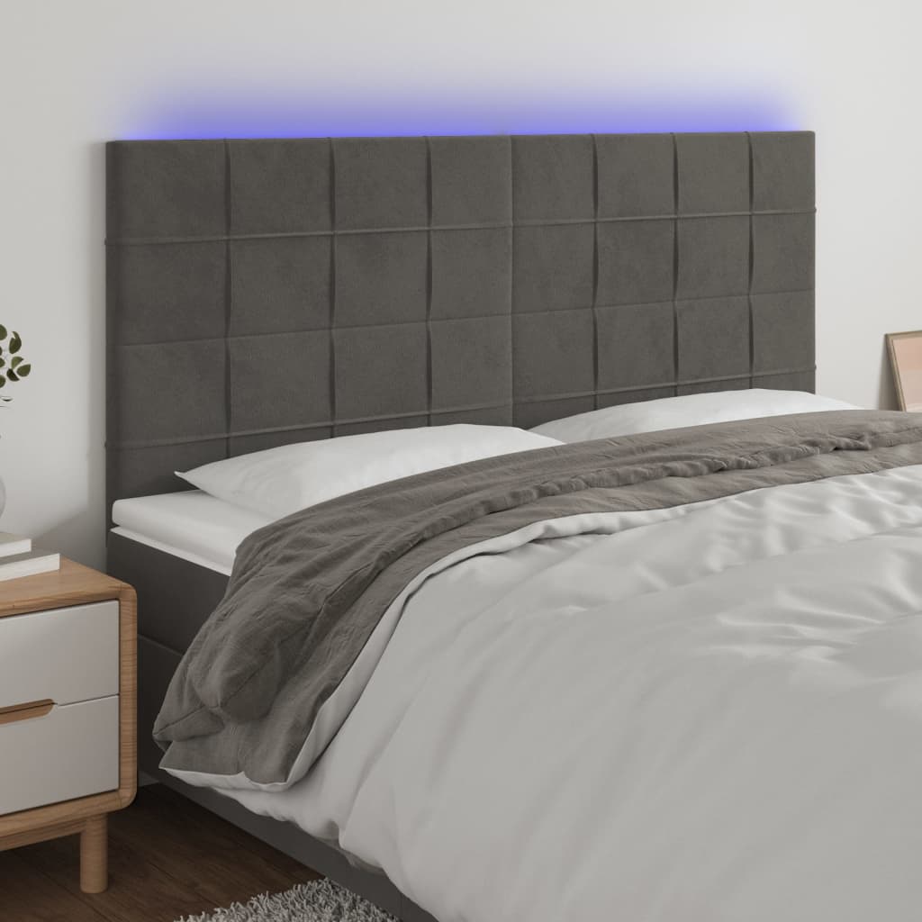 Cabecero con luces led，cabecero de cama，panel de cabecera terciopelo gris oscuro 200x5x118/128 cm cfw35357