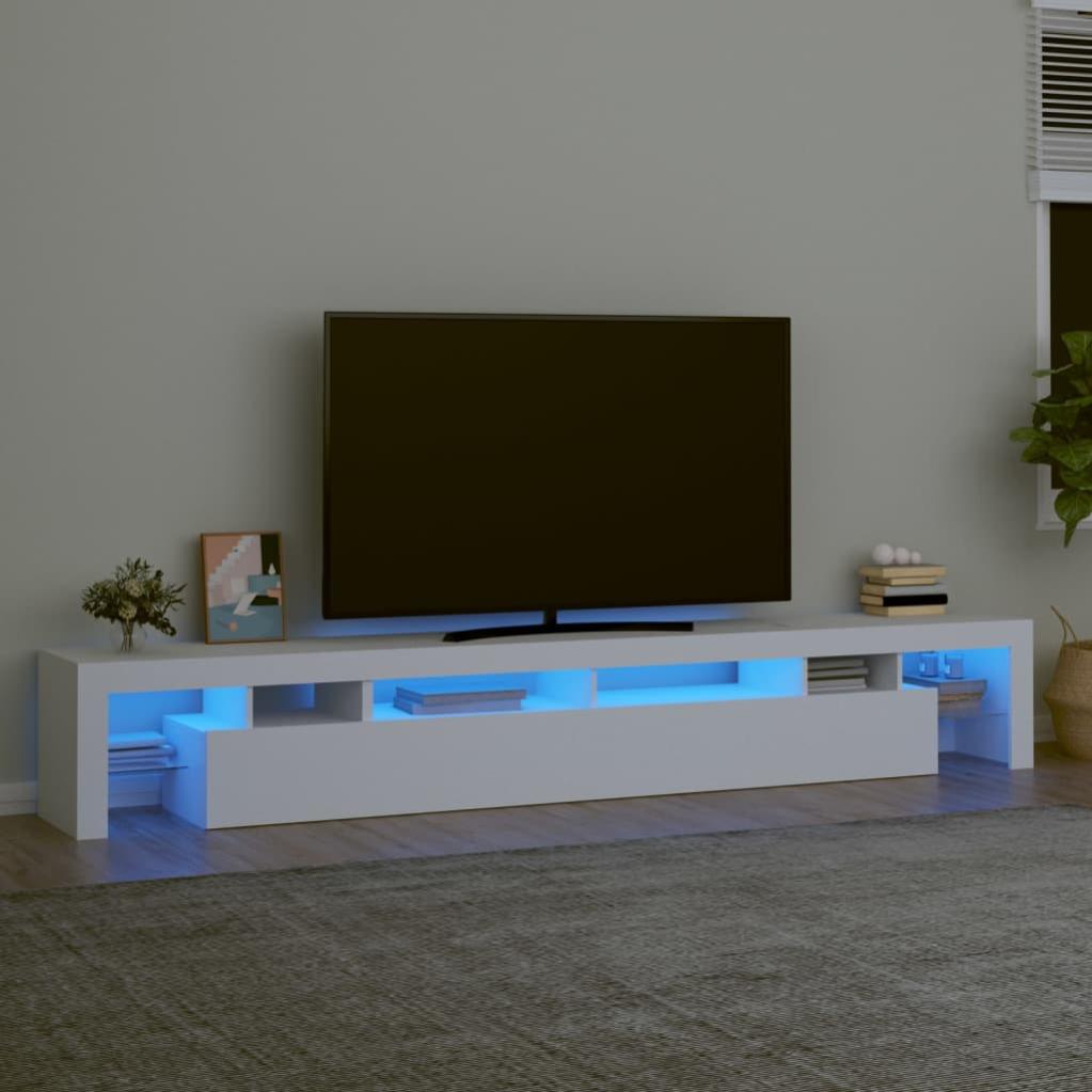 Meuble TV Avec Lumières LED Bois Blanc Brillant 90x35x40 Cm