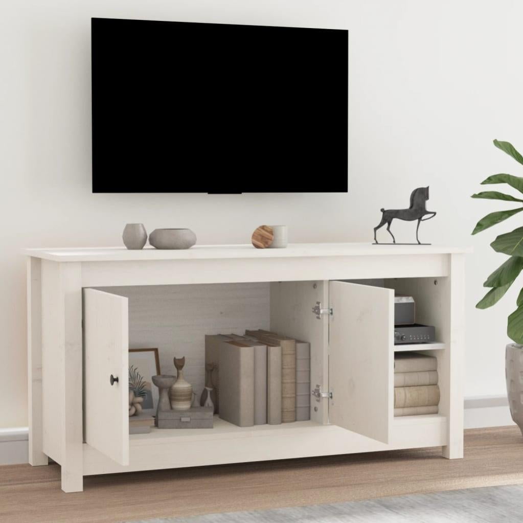 Meuble TV，Banc TV Moderne，Meuble de Rangement Blanc 103x36,5x52 cm Bois de pin massif521900 - 6