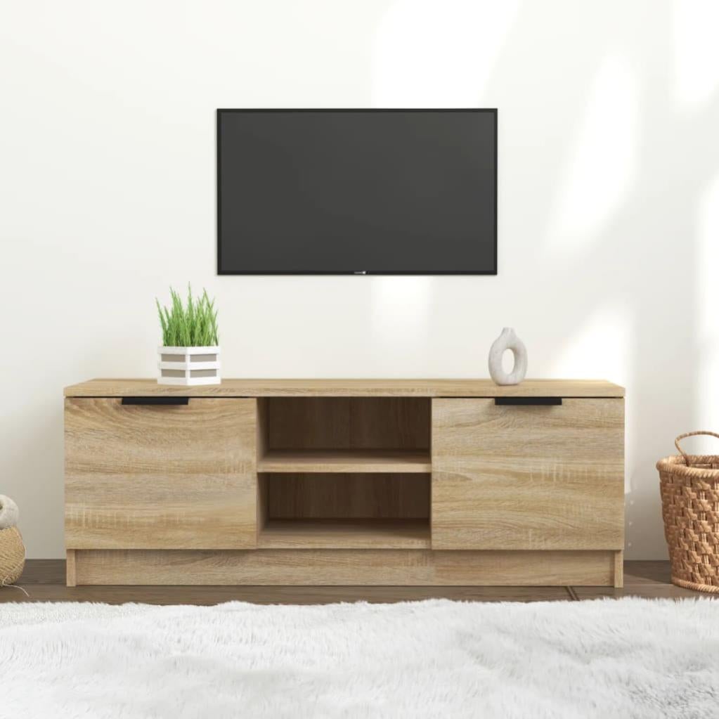 Mobile Porta TV In Legno Multistrato | Rovere Sonoma 102x35x36,5 Cm | Design Scandinavo Con 2 Ante E 2 Ripiani Aperti