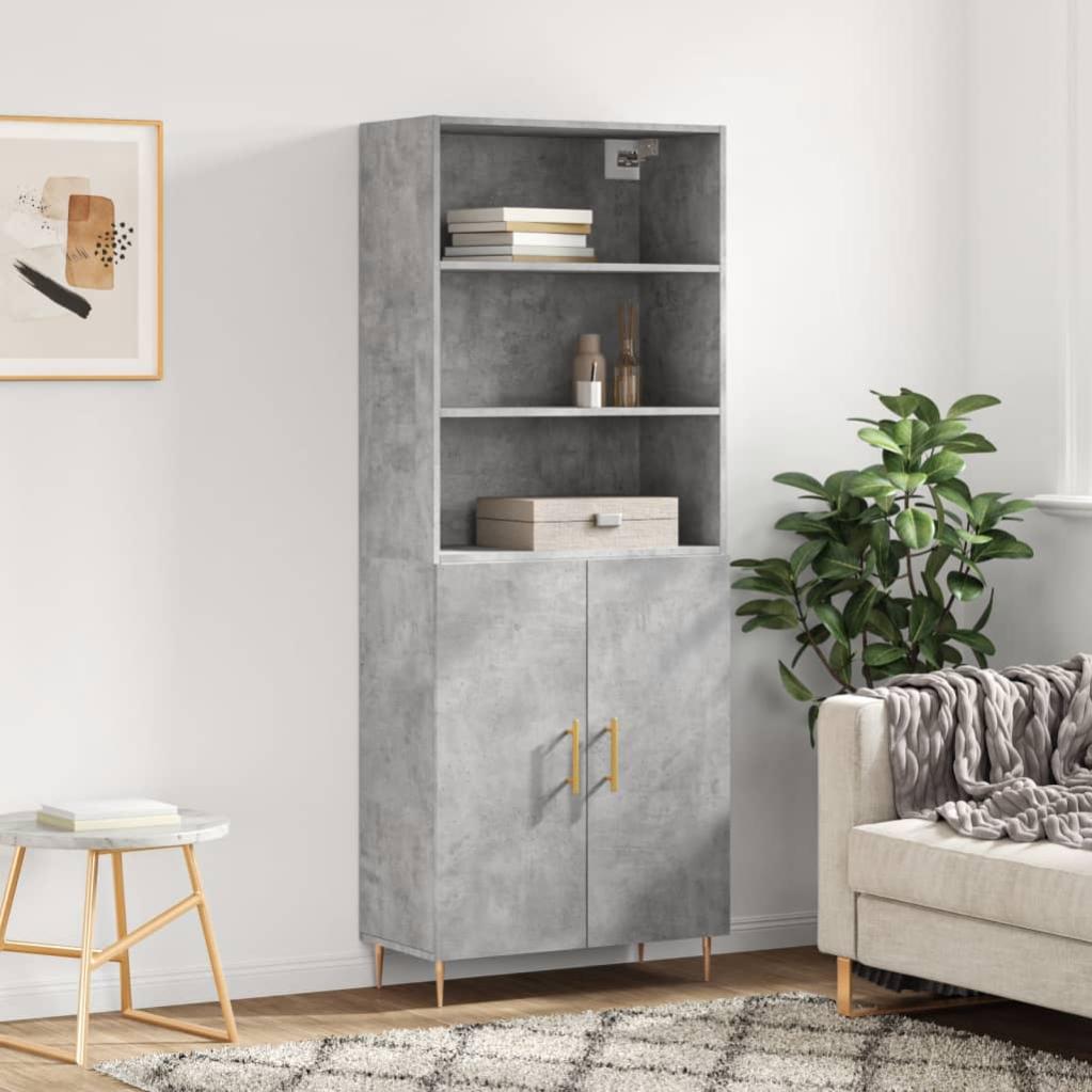 Credenza Soggiorno Moderna Grigio Cemento – 60x30x50 Cm, 2 Ripiani, In Truciolato, Per Cucina O Salotto