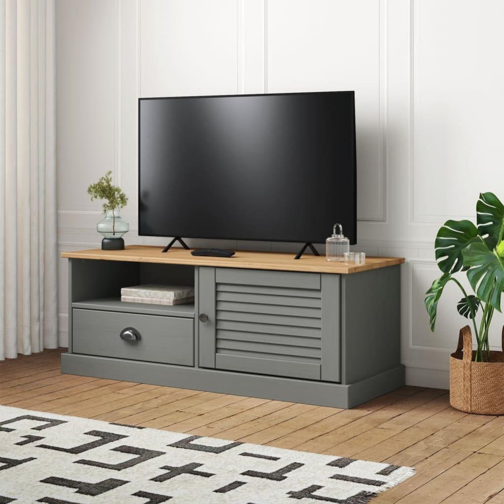 Mobile TV VidaXL FLAM In Legno Massello Di Pino – 110x40x50 Cm, Finitura Rovere, Con 2 Cassetti E 2 Vani