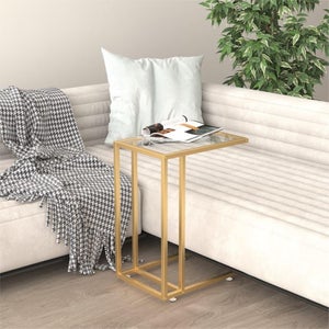 Table D'appoint Style Marbre Noir Et Doré - Verre Trempé 5 Mm - Dimensions 50x35x65 Cm - Pour Salon, Canapé