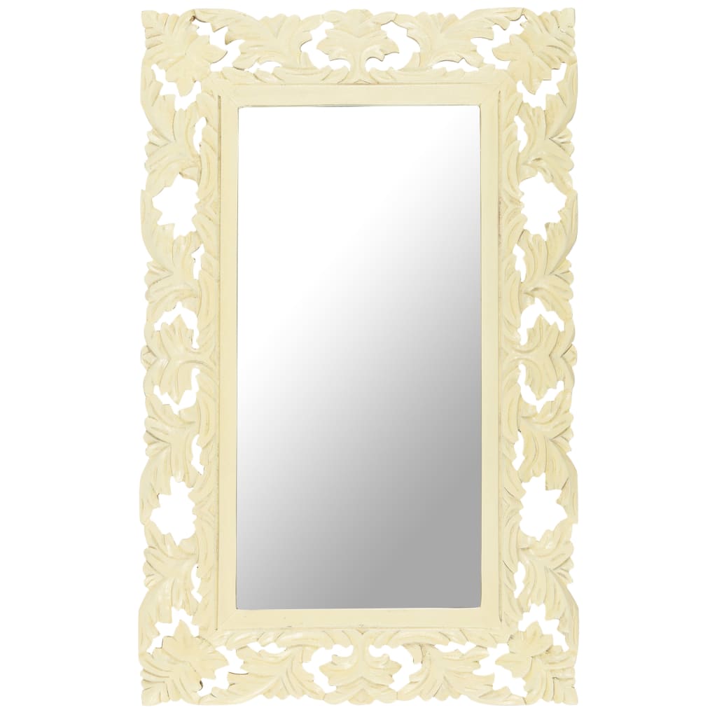 Espejo，espejo de baño，espejuelo tallado a mano madera maciza de mango blanco 80x50 cm cfw14374