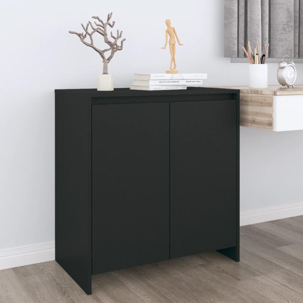 Credenza Da Cucina A Buffet In Legno Nero – 80x42,5x93 Cm, Con 2 Cassetti E Porte Pratiche – Facile Da Pulire E Resistente All'Umidità