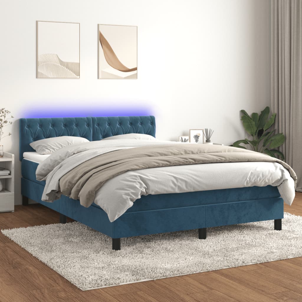 Cama doble | Cama box spring | Cama para adultos colchón y LED terciopelo  azul oscuro 140x200 cm CFW143215 | Leroy Merlin