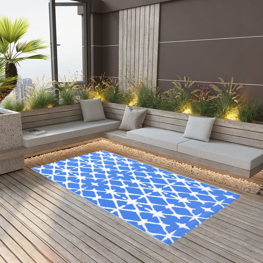 Alfombra de exterior | alfombra de jardín pp azul y blanco 120x180 cm cfw318799
