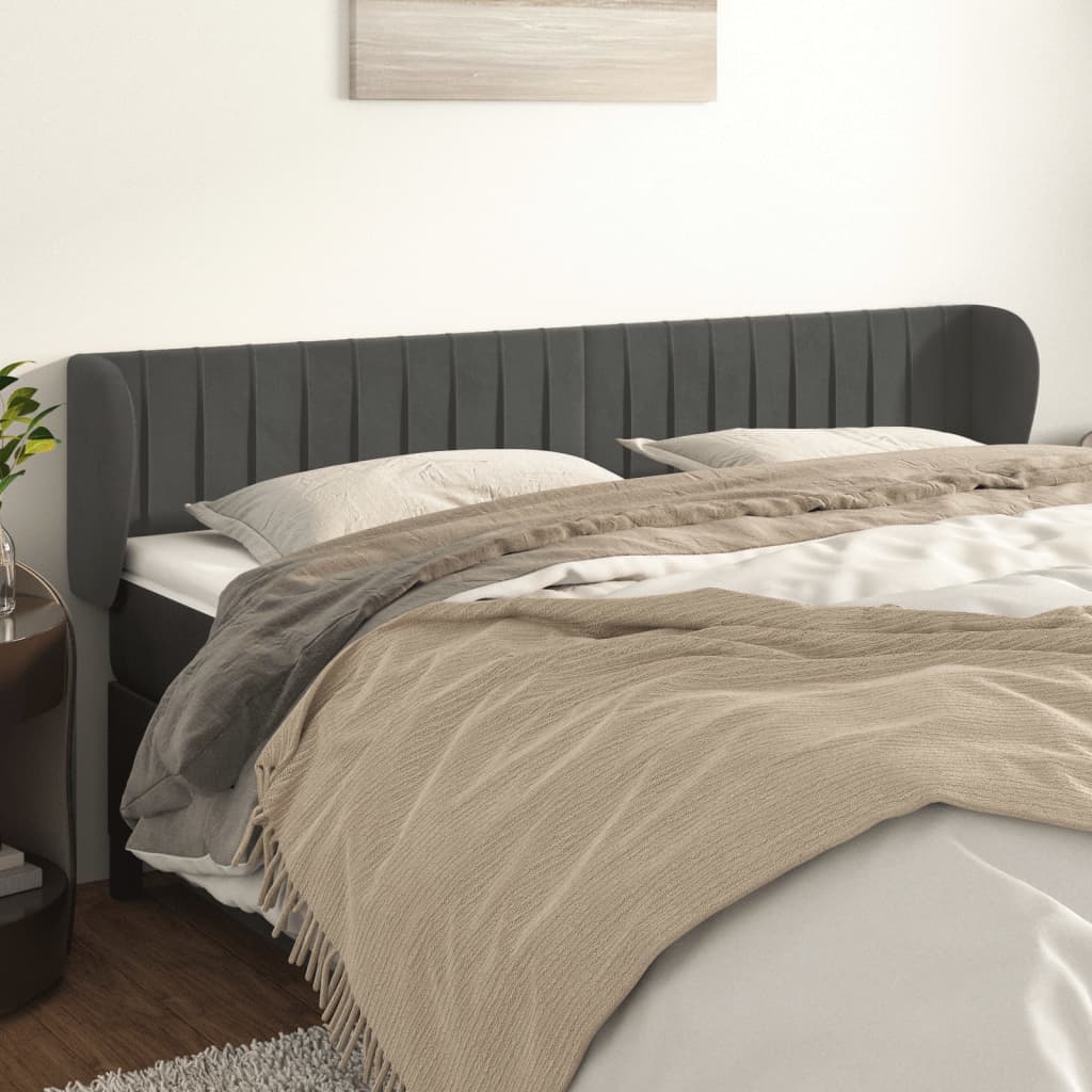 Cabecero，cabecero de cama，panel de cabecera de terciopelo gris oscuro 203x23x78/88 cm cfw61057