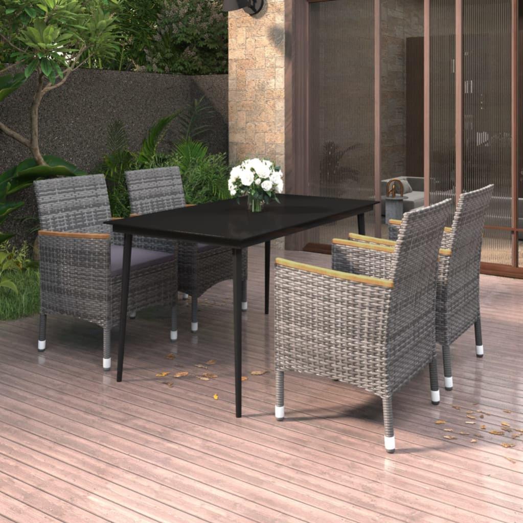 Mobilier à Dîner De Jardin Et Coussins 5 Pcs | Ensemble Table Et Chaise Resine Tressee Noir825732 90626146