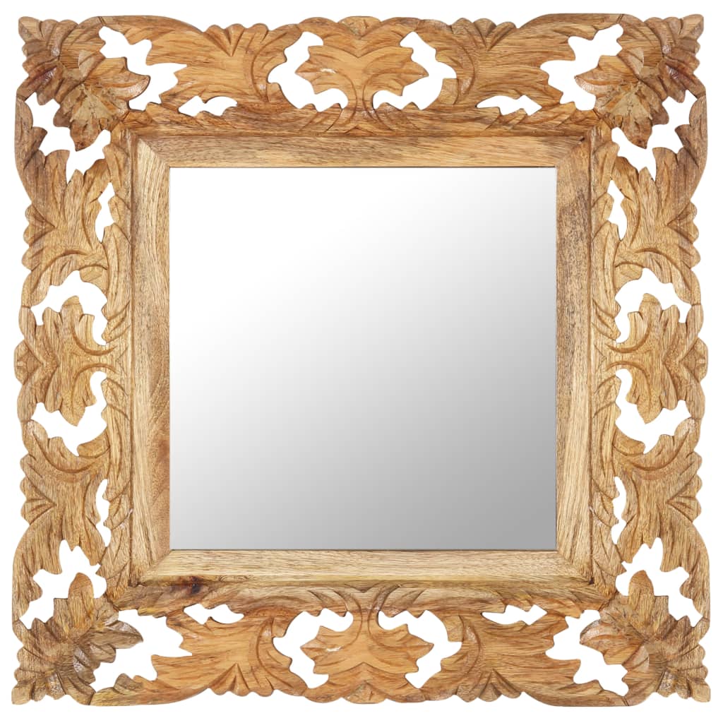 Espejo，espejo de baño，espejuelo tallado a mano marrón 50x50 cm madera maciza de mango cfw84858