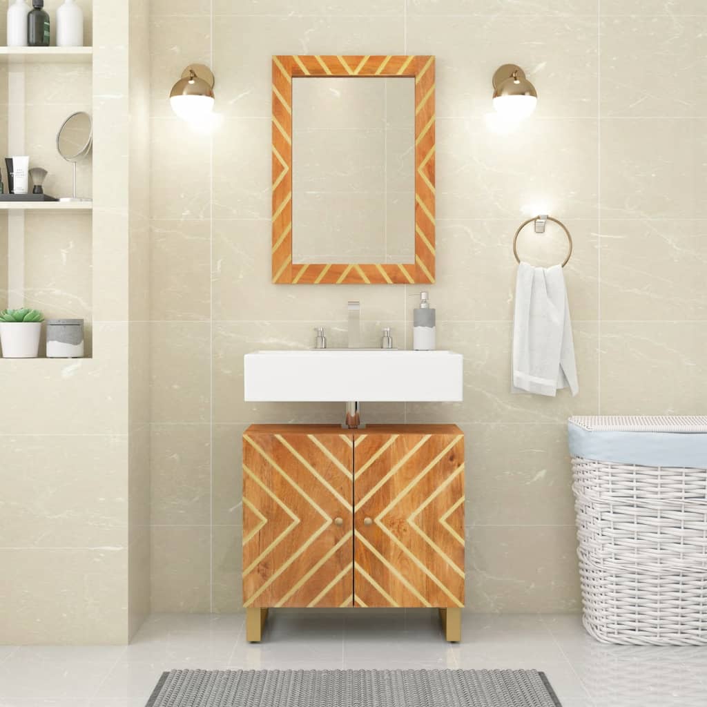 Espejo de baño?espejuelo madera maciza mango marrón y cristal 50x70x3 cm cfw25100