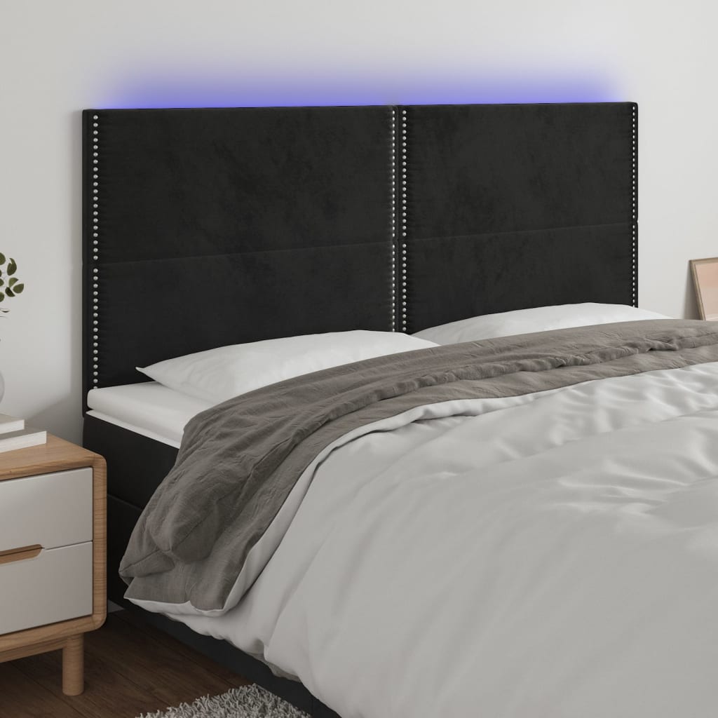 Cabecero con luces led，cabecero de cama，panel de cabecera terciopelo negro 200x5x118/128 cm cfw65263