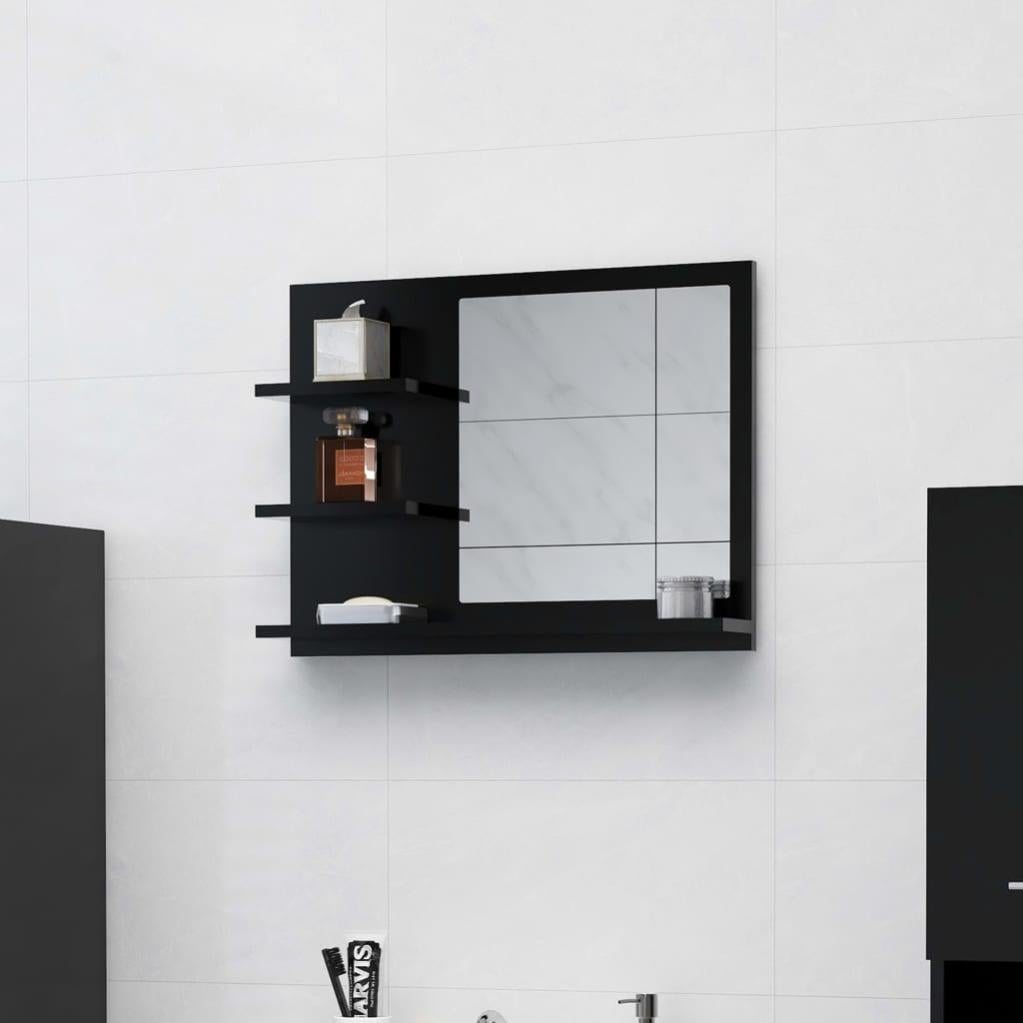 Coavain Miroir Salle De Bain Noir 60×45 Cm – Meuble Miroir 3 Étagères – IP44 Étanche – Rangement Produits Bain – Design Moderne