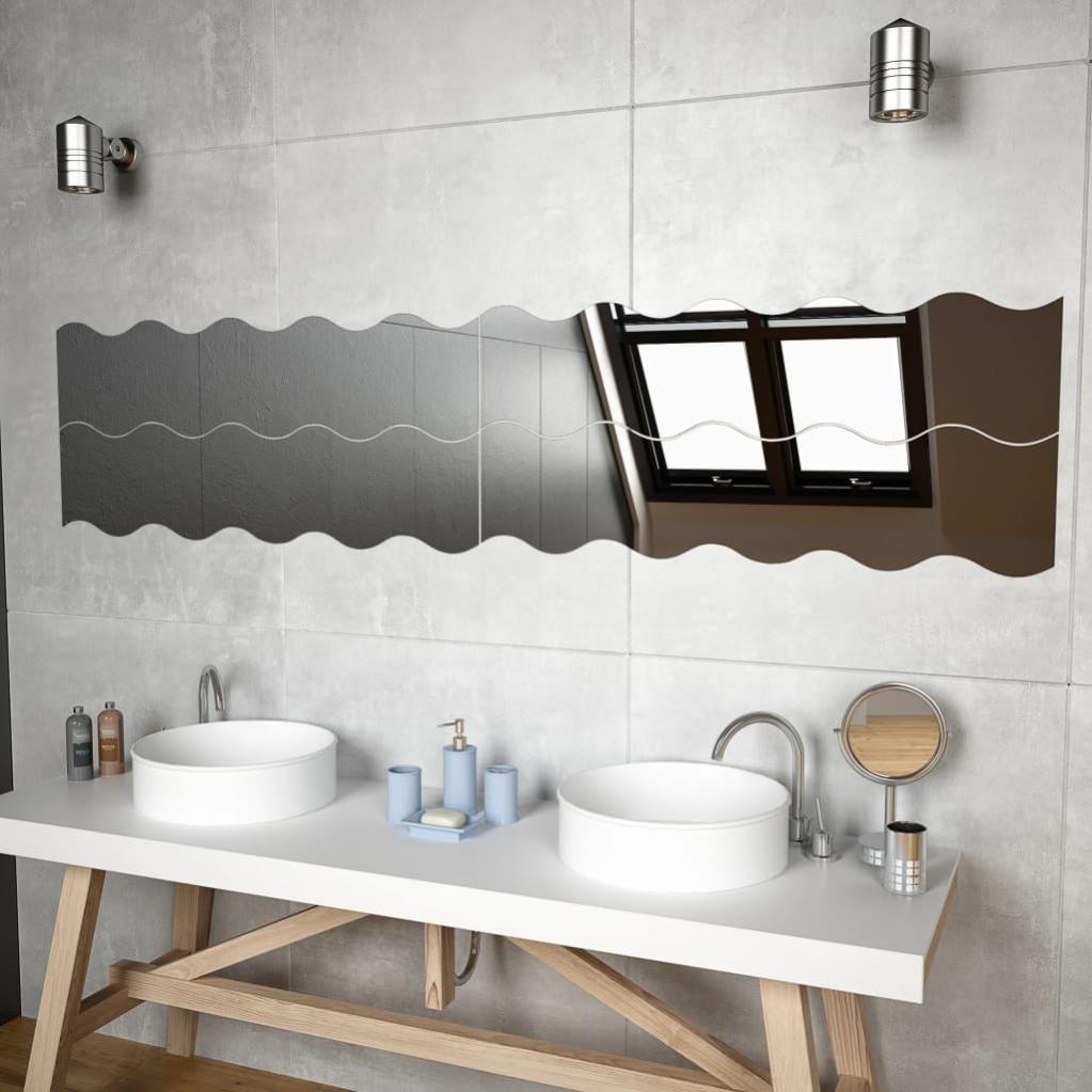 Espejos de pared 4 unidades，espejo de baño vidrio ondulado 100x23 cm cfw35713