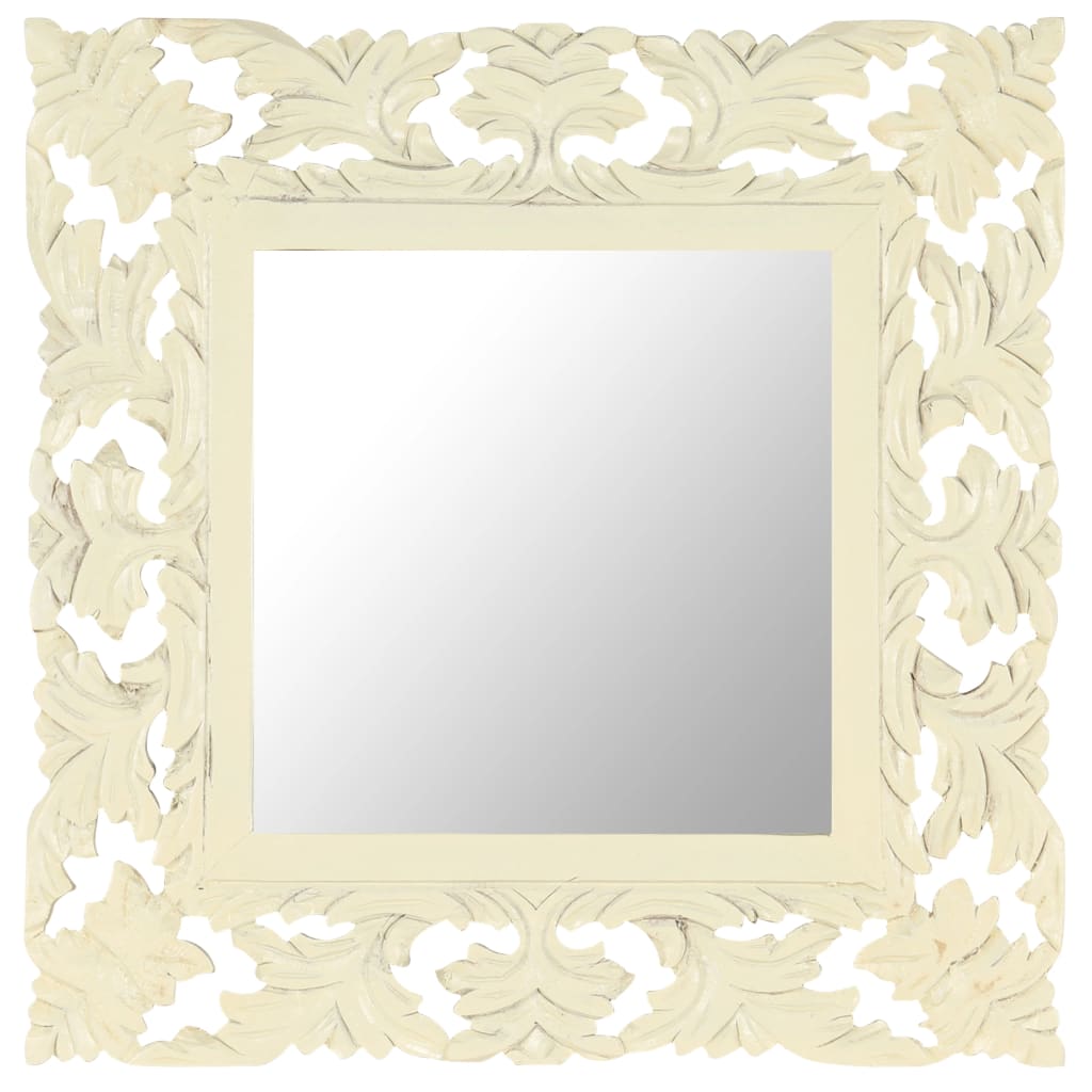 Espejo，espejo de baño，espejuelo tallado a mano madera maciza de mango blanco 50x50 cm cfw70665