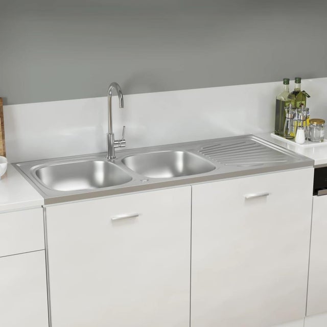 Évier de cuisine | Lavabo de cuisine | Évier à poser à double évier argenté 1200x600x155 mm inox CFW74751