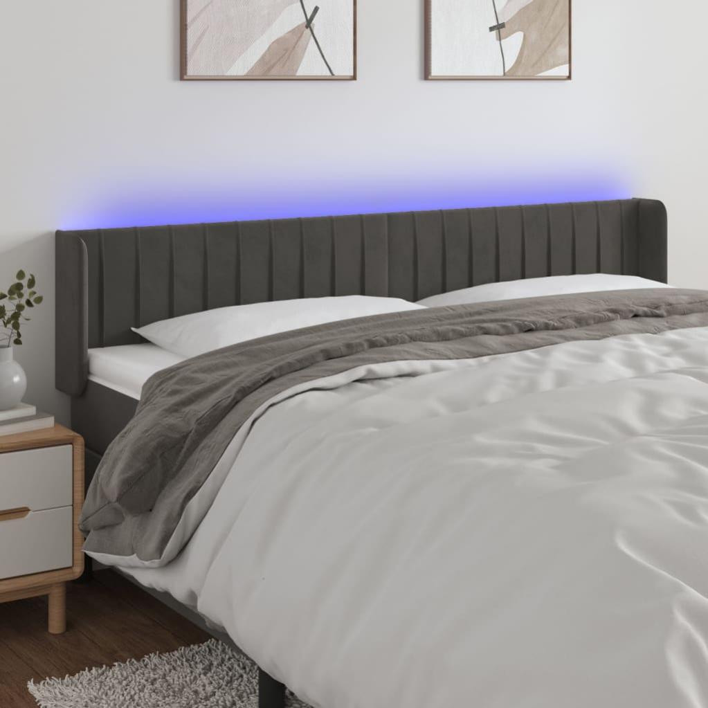 Cabecero con led，cabecero de cama，panel de cabecera de terciopelo gris oscuro 203x16x78/88 cm cfw94883