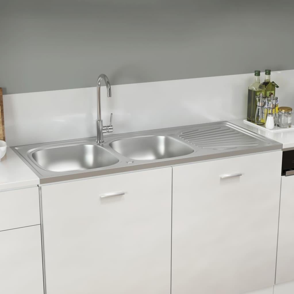 Évier de Cuisine - Inox - 70x45cm - 1.5 Bacs - Mitigeur Pliant - Égouttoir Réver