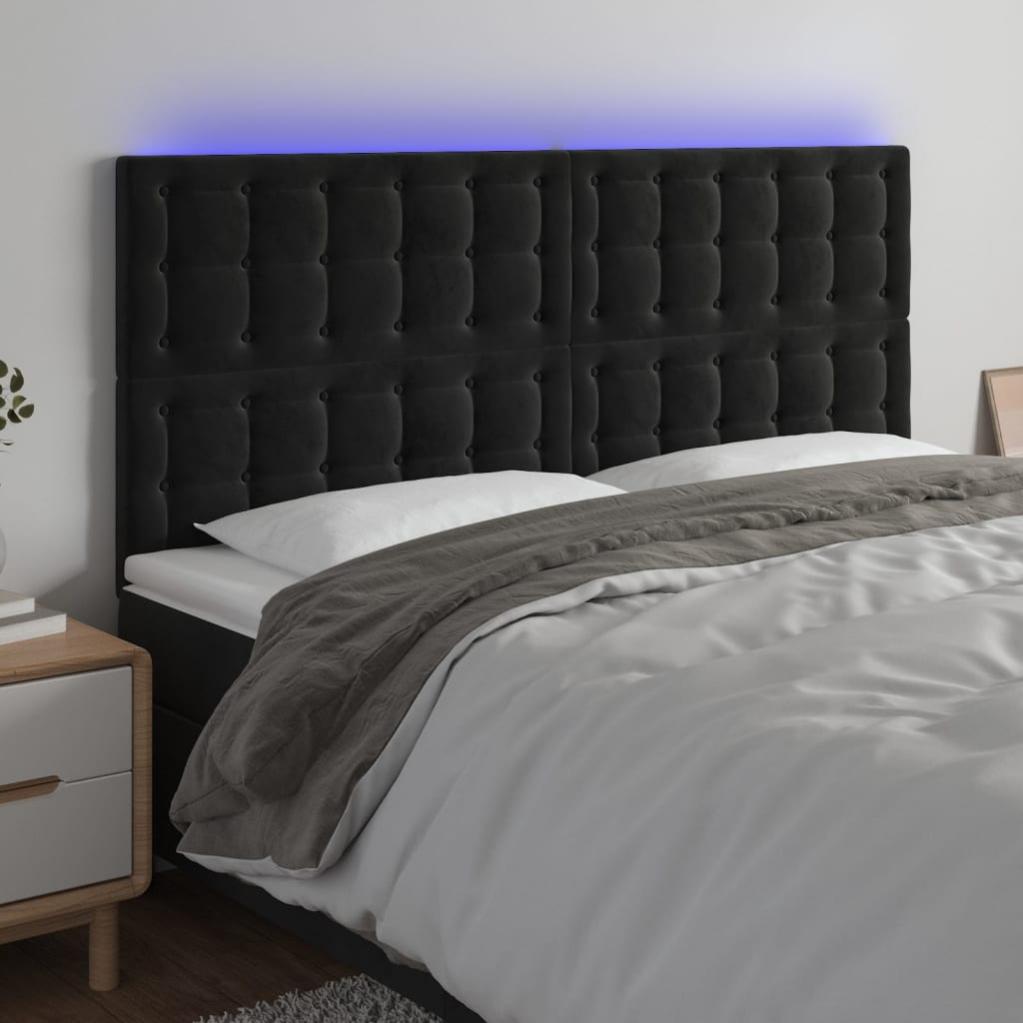 Cabecero con luces led，cabecero de cama，panel de cabecera terciopelo negro 200x5x118/128 cm cfw30937