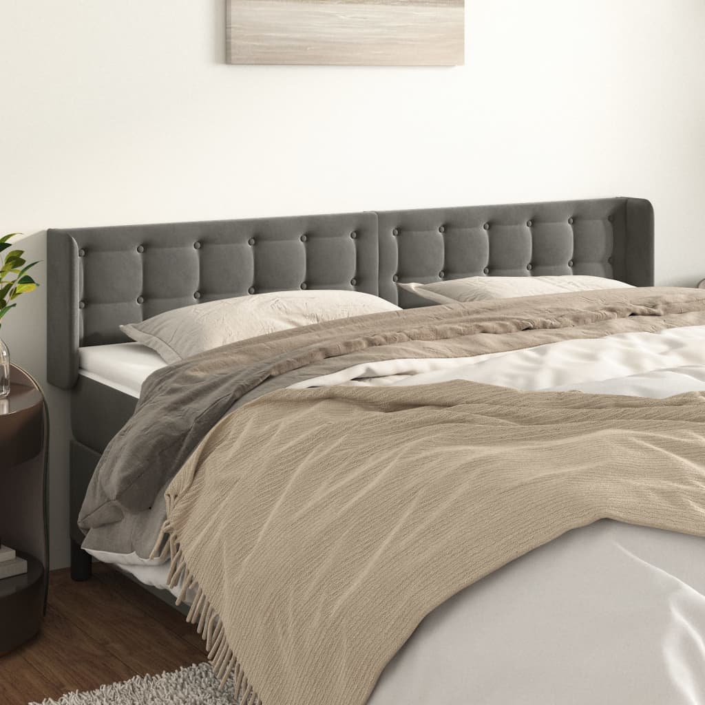 Cabecero，cabecero de cama，panel de cabecera de terciopelo gris oscuro 203x16x78/88 cm cfw28950