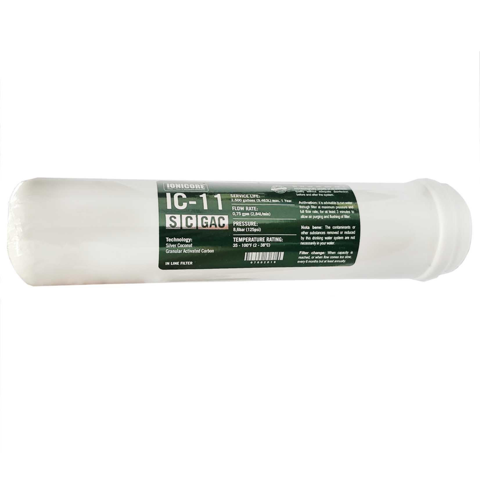 Ionicore IC-11SCGAC Filtro in Linea carbone attivo granulare al cocco battereostatico 1/4 BSP 2,5x11 Ionicore IC-11SCGAC Filtro in Linea carbone attivo granulare al cocco battereostatico 1/4 BSP 2,5x11