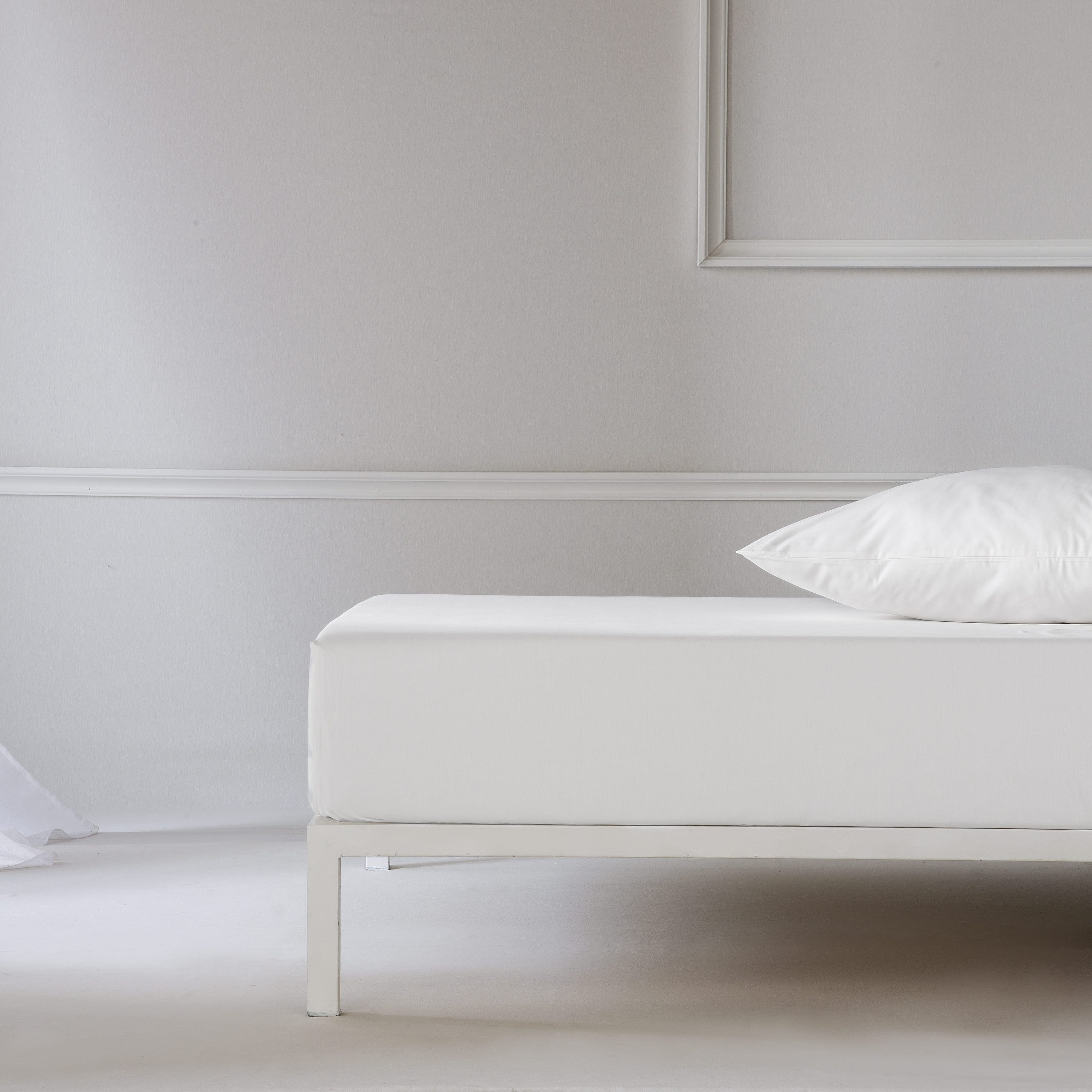 Sábana bajera ajustable lisa Blanco cama 90 cm - 90x200 cm, algodón 200  hilos.